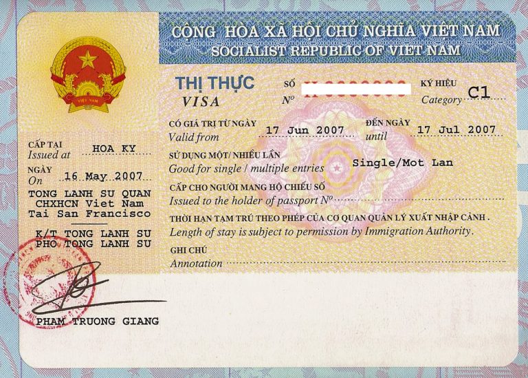 Muestra de visado vietnamita
