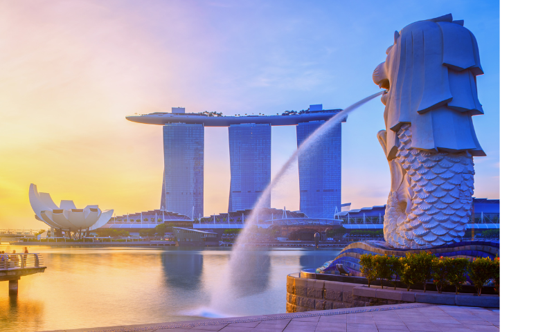 Marina bay sands y parque merlion en Singapur. circuito privado